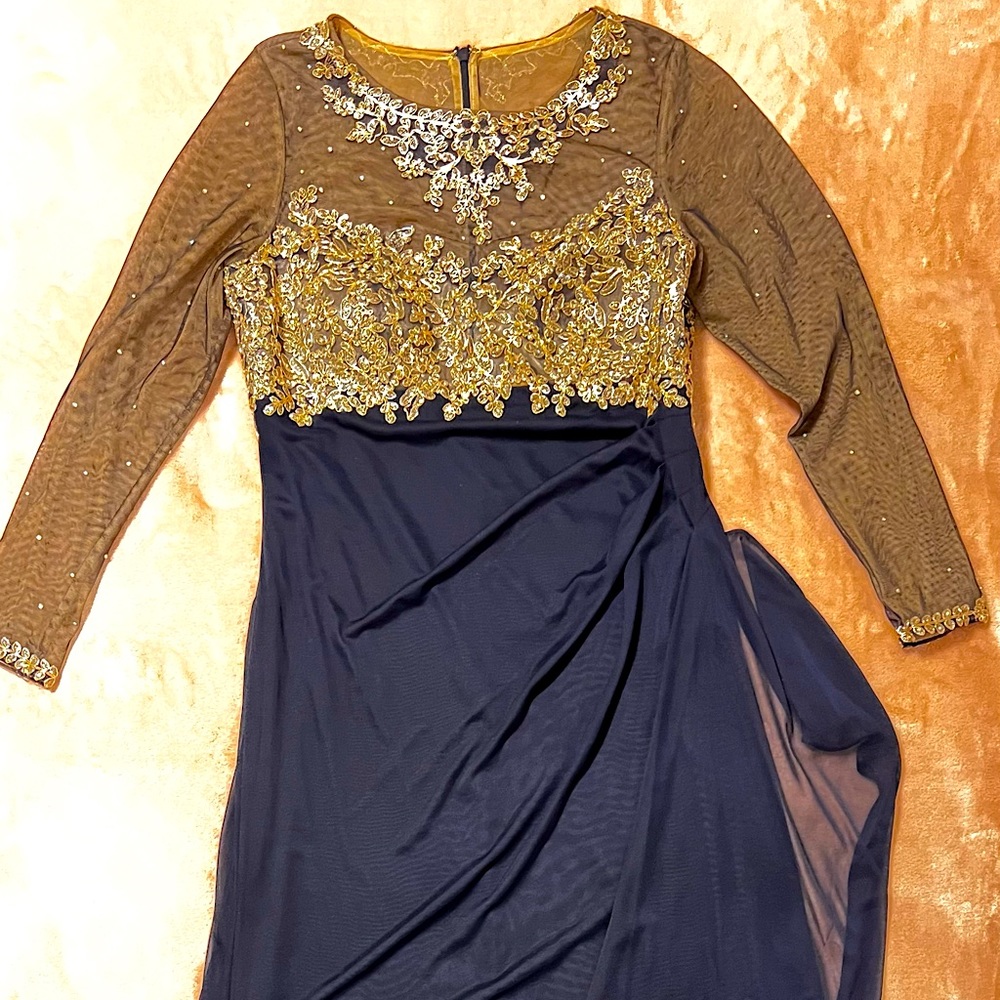 blue and gold dress brand xscape size 14 only worn once